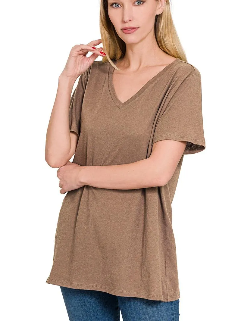 V-Neck Comfy Loose Fitting Cotton Short Sleeve Tee (6 Options)
